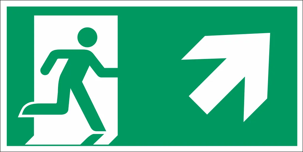 Notausgang – Pfeil nach rechts aufwärts (ohne Lichtkante)