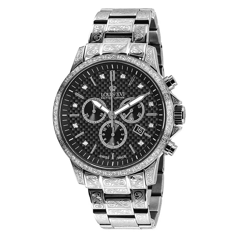 LOUIS XVI Analog Quarz Edelstahl 893, Herren-Armbanduhr, echte Diamanten Chronograph
