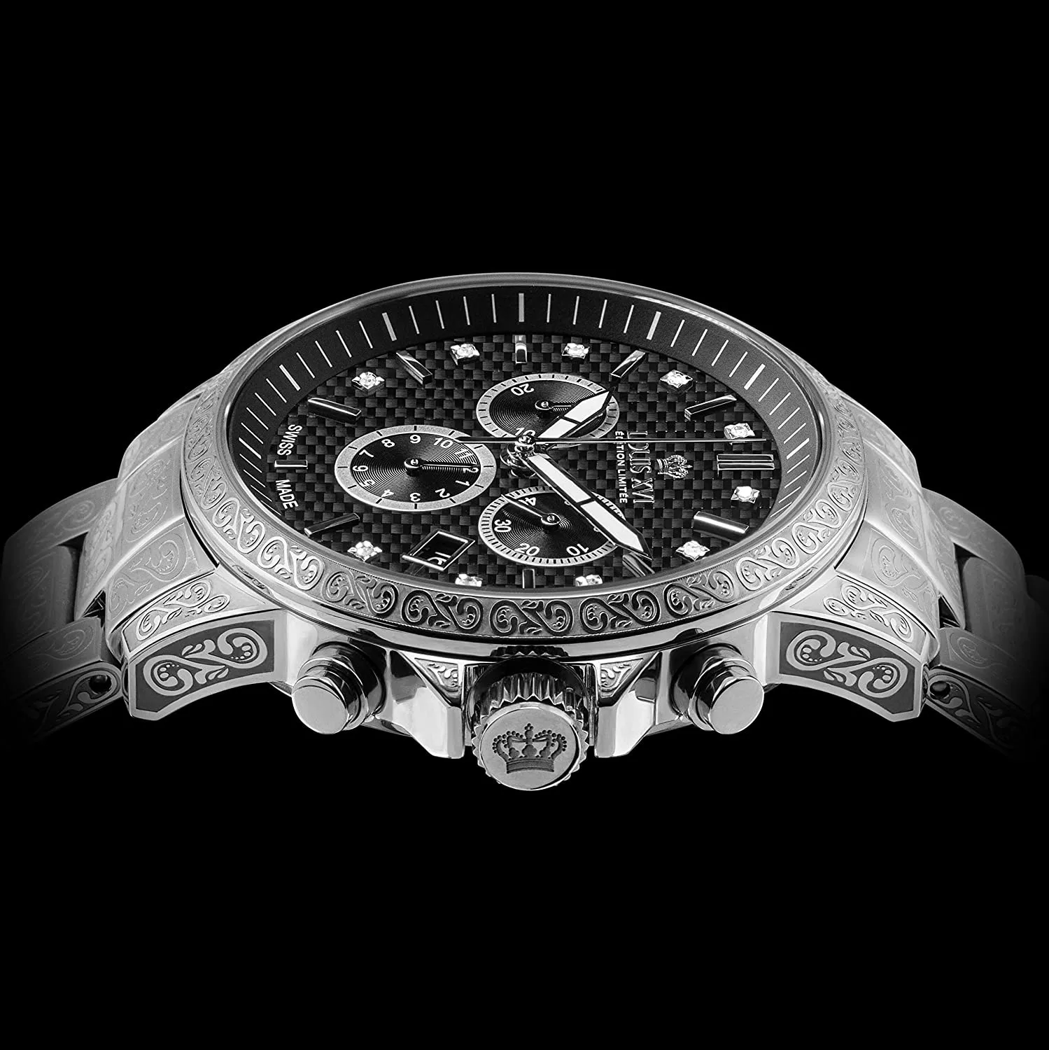 LOUIS XVI Analog Quarz Edelstahl 893, Herren-Armbanduhr, echte Diamanten Chronograph – Bild 2