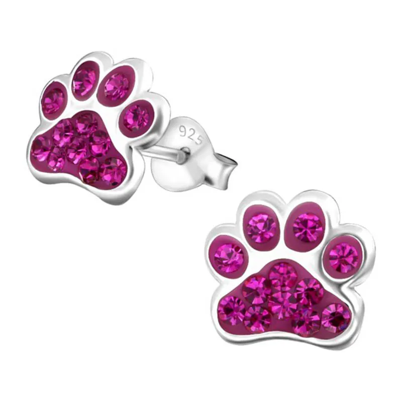 Laimons Mädchen Kids Kinder-Ohrstecker Ohrringe Kinderschmuck Hundepfote Pfote Pfötchen Tatzen mit Glitzer Pink aus Sterling Silber 925